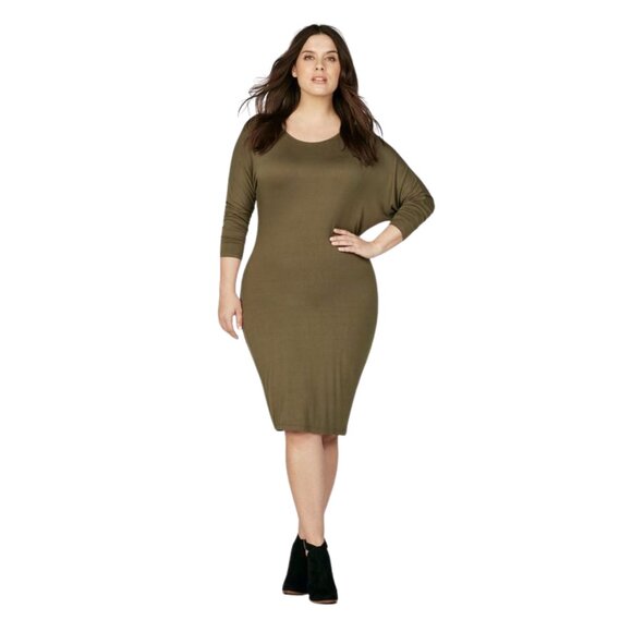Just Fab Women's Asymmetrical Long Sleeve Knit Army Green Dress - XL - Picture 1 of 9